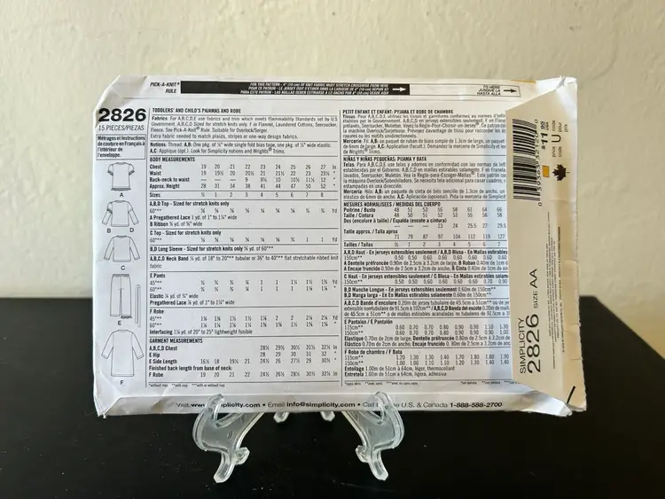 Simplicity Pattern 2826 Kids Pajamas Sz 1/2-1-2-3 Uncut FF