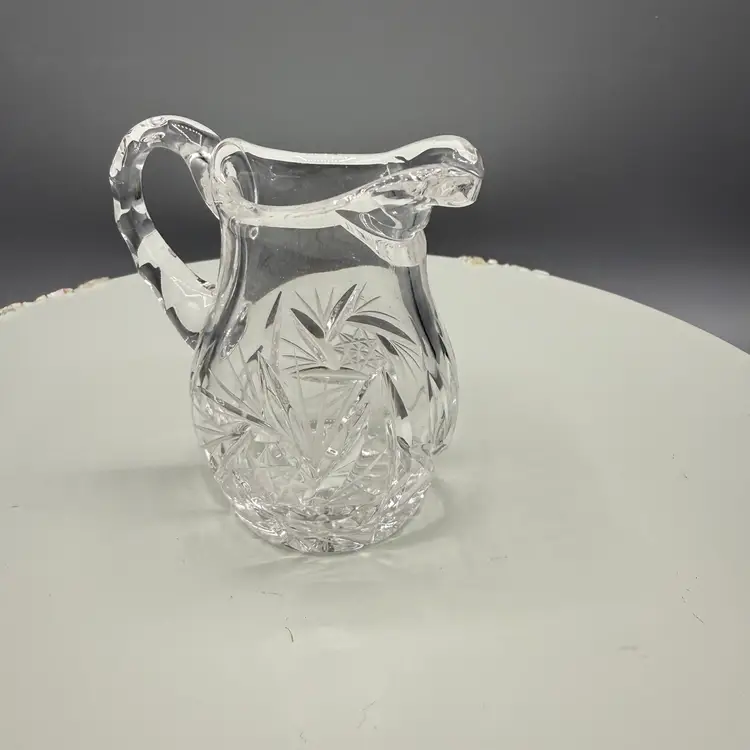Small Vintage American Cut Lead Crystal Eleanor Pinwheel Fan Creamer Pitcher 3”x3”