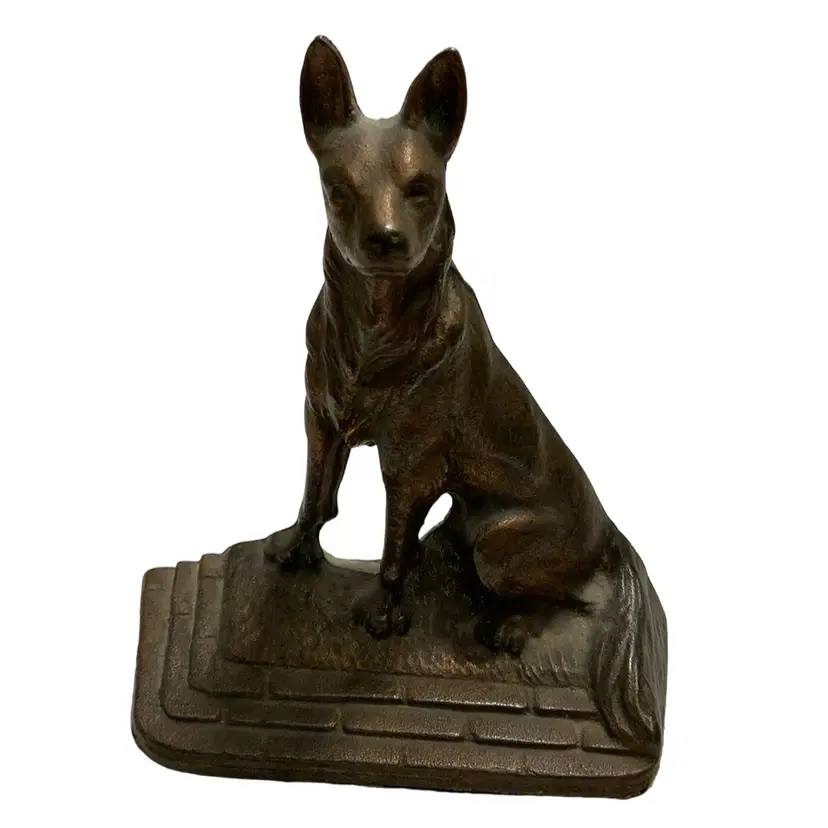 #1 - Adorable Cast Iron German Shepherd Puppy Dog Bookend or Door Stop Antique