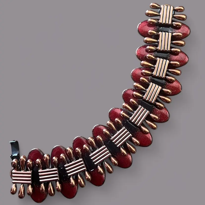 Vintage Mid Century Modern MCM Matisse Red Enamel On Copper Bracelet