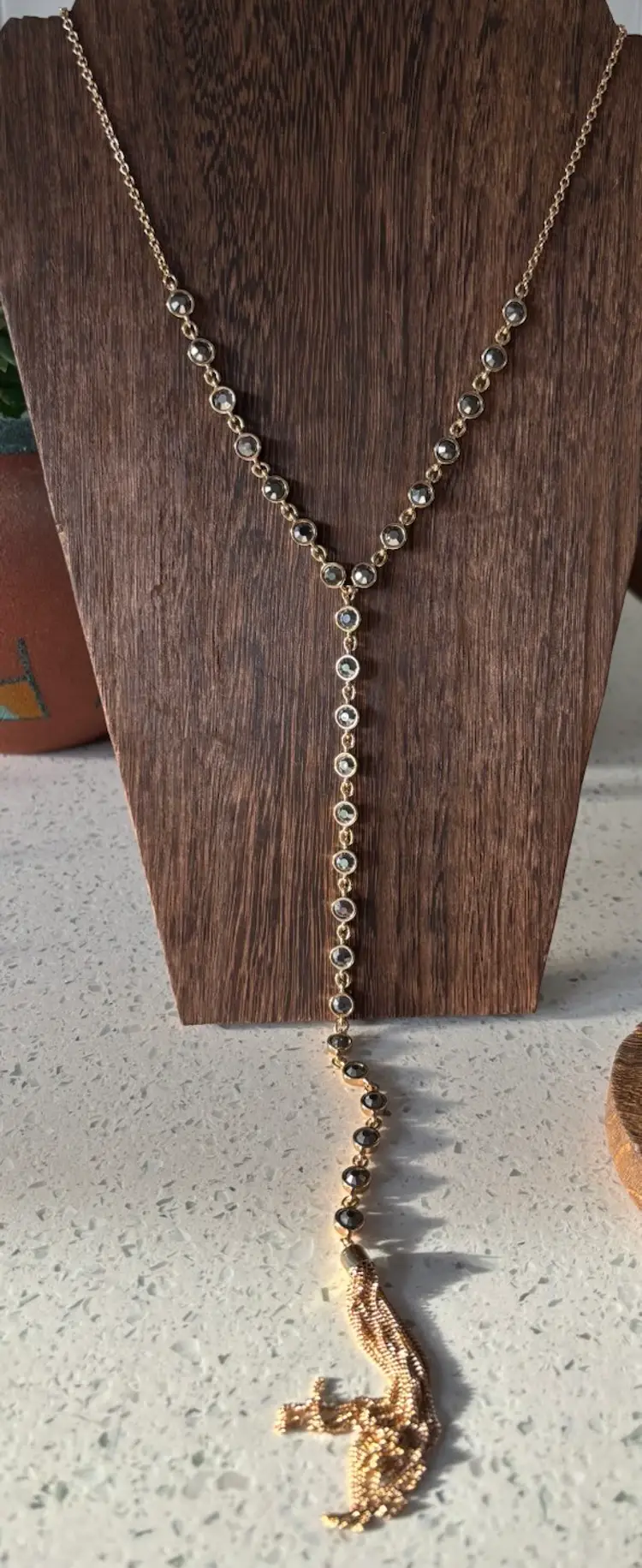 SHB (Associated With Avon) Necklace And Earrings Set - Gold Toned With Grey Rhinestones