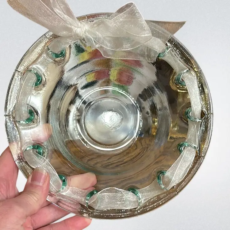 Recycled Glass Bowl With Reticulated Rim Made In Spain