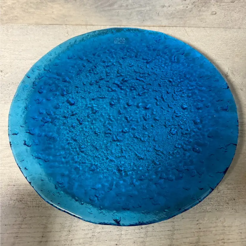 Laura Italy Bright Blue Textured Glass Platter 12.5”