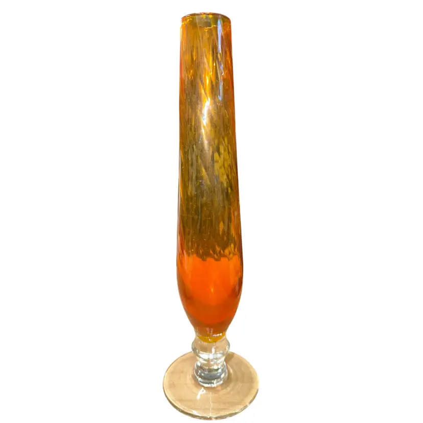 Vintage Relpo Optic Orange & Clear Bud Vase 8”
