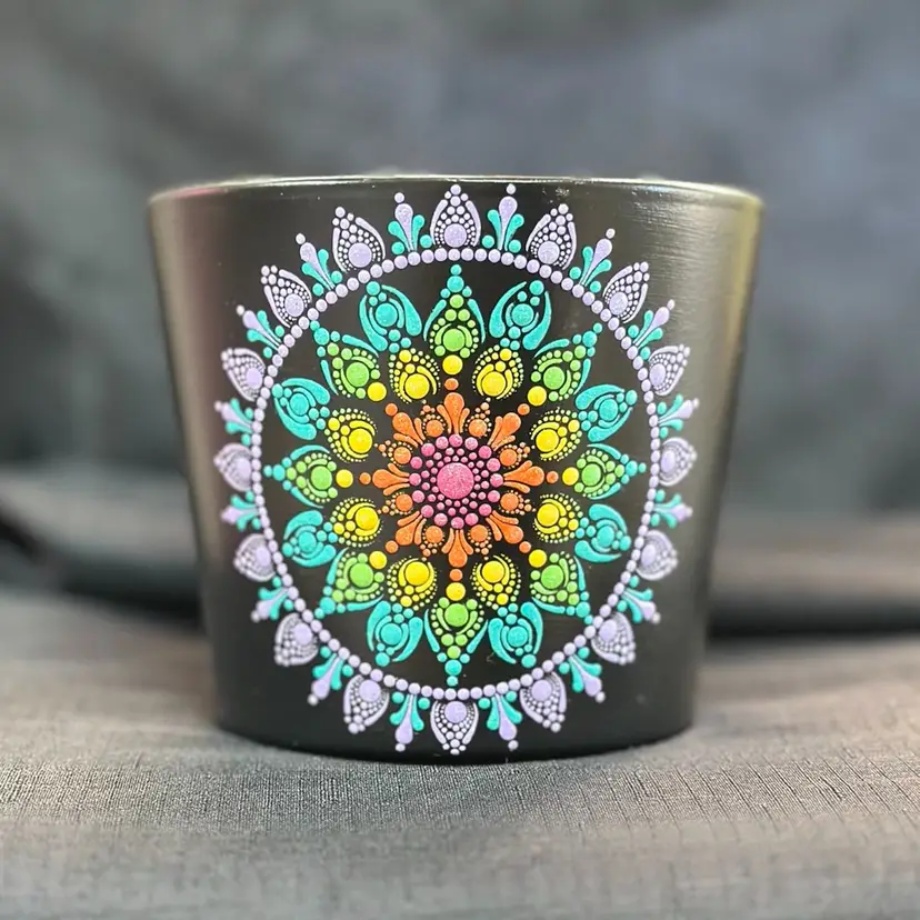 PRE-ORDER 6.7 inch terracotta pot (6.7 x 5.5) black/neon rainbow