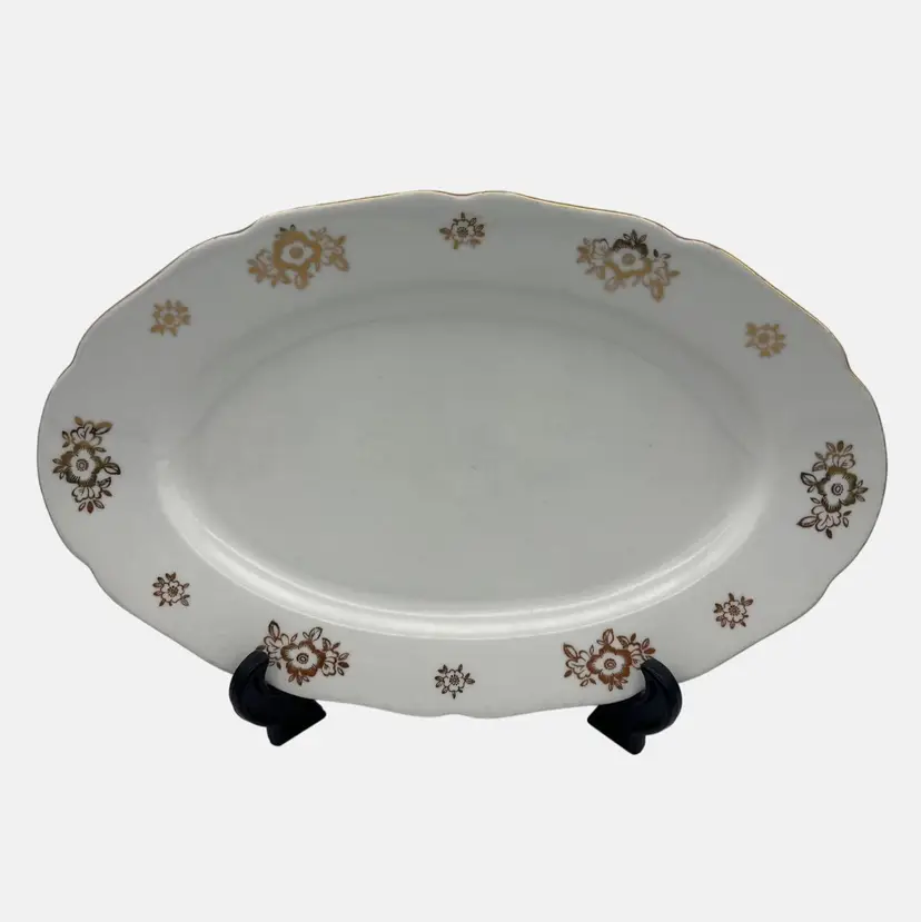 Rudolf Kampf Grunlas Czechoslovakia Porcelain Serving Platter 13" Crown Mark