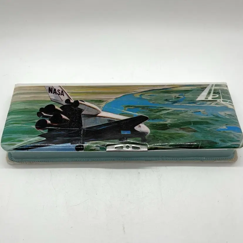 Vintage Rare Pencil Case NASA Space Shuttle Puffy Vinyl Magnetic Close