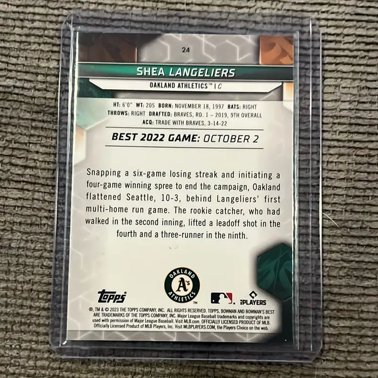 Shea Langeliers Rookie Wave Refractor. Oakland A’s. 2023 Bowmans Best