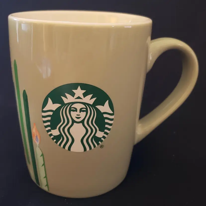 STARBUCKS Birthday Candles Coffee Cup Mug Green w/ Green & Blue Cup 10 oz  2021