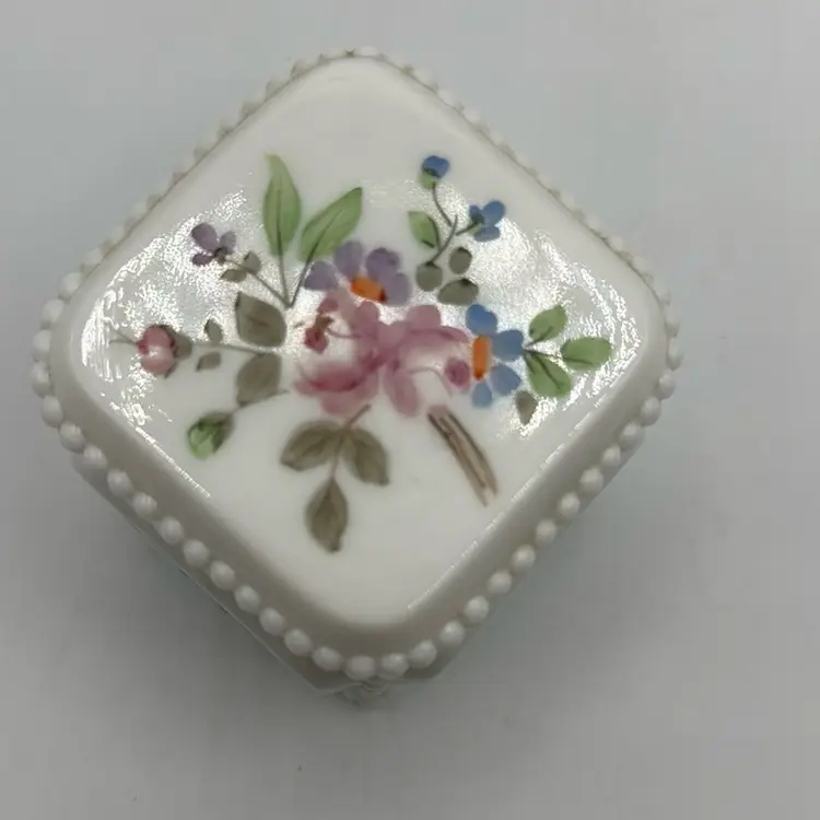 Westmorland Milk Glass Hand Painted Lidded Trinket Box
