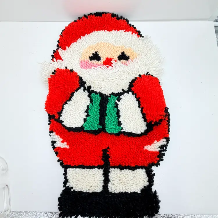Vintage Latch Hook Giant Santa Wall Hanging with Pouch Card Holder