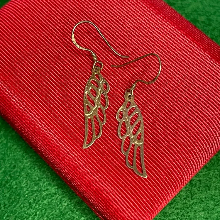 Sterling 925 Silver Wing Hook Earrings Cut Outs Dangle