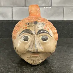 Tonala Mexican Face Piggy Bank Folk Art Terra Cotta Pottery 1960s Vintage Mexico