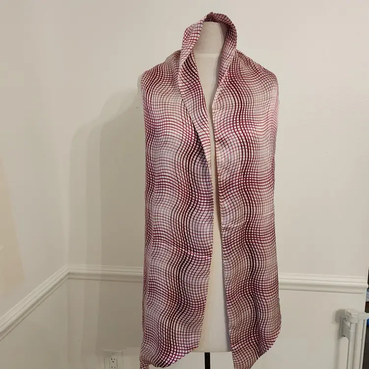 Vintage Red & White Abstract Patterned Long Tie Scarf For Women 9"x79"