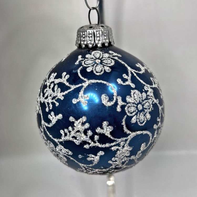 West German Glass Christmas Ornament Glitter Blown Ball Cottage Core Vintage