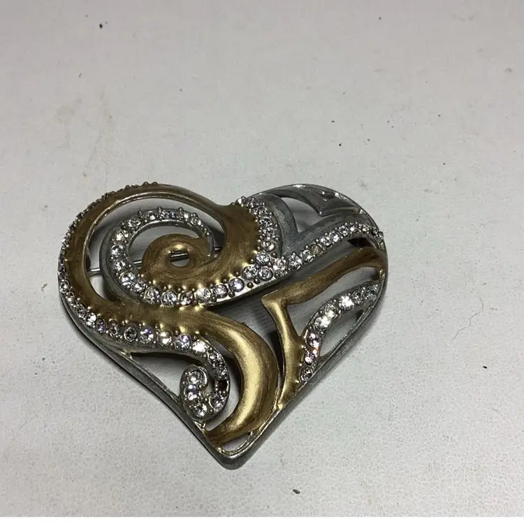 Heart Two Tone Metal & Rhinestones- Signed Chico’s AHA2008