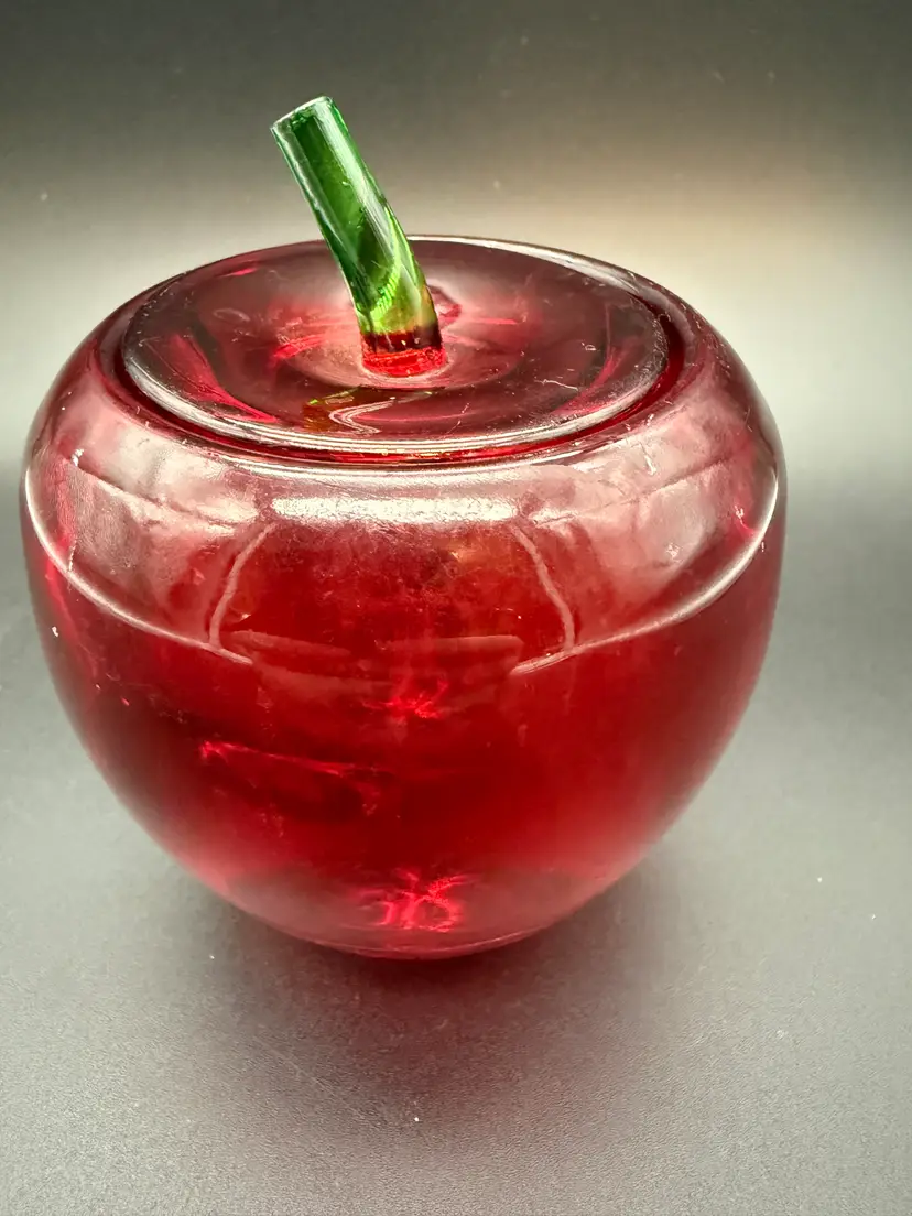 Godinger Red Apple Paperweight/Jar with lid signed