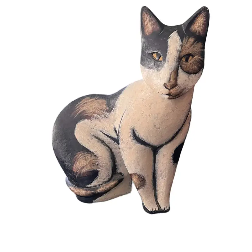 Large Lynda Pleet Resin Calico Cat Sculpture