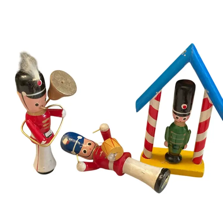 Three Soldier Wooden Vintage Ornaments