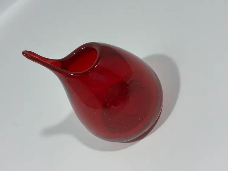 Glowy! Vintage Ruby Red Bubble Stretch Glass Mini Vase