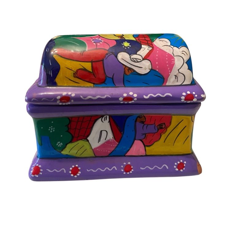Vintage Mexican Folk Art Hand-Painted Terra Cotta Trinket Box with Floral  Design - Unique Keepsake Box 4.75x3x3.5