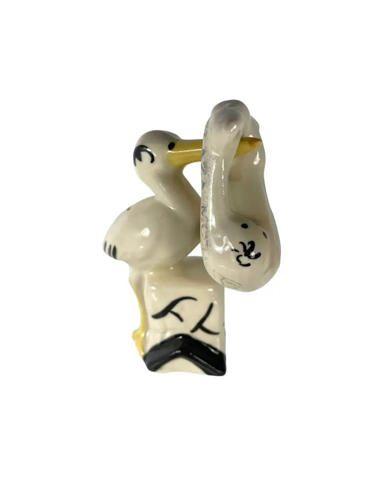 Stork Delivering Baby Salt Pepper Shaker Set Ceramic