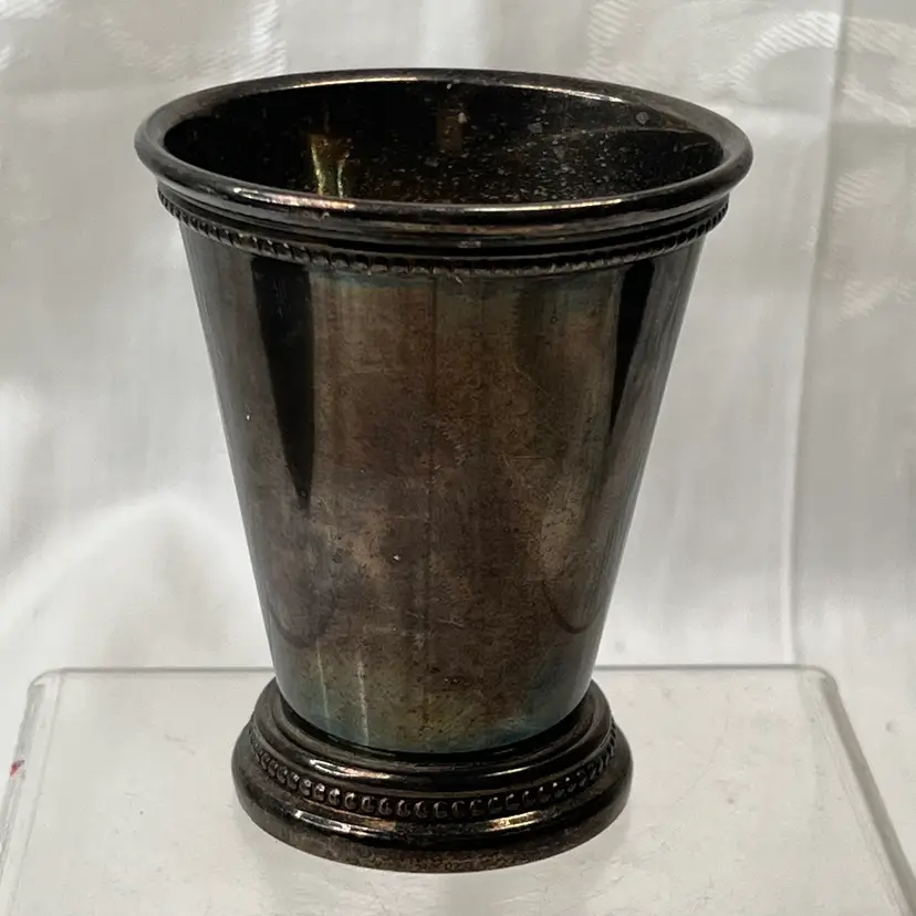 Vintage Silverplate Vintage Mint Julep Cup 3.75" X 3" Beaded Lip And Base
