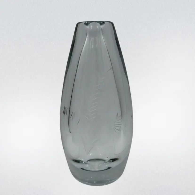 Vintage Light Blue Glass Bud Vase With With Floral Engraved Very Adorable Has Some Glow