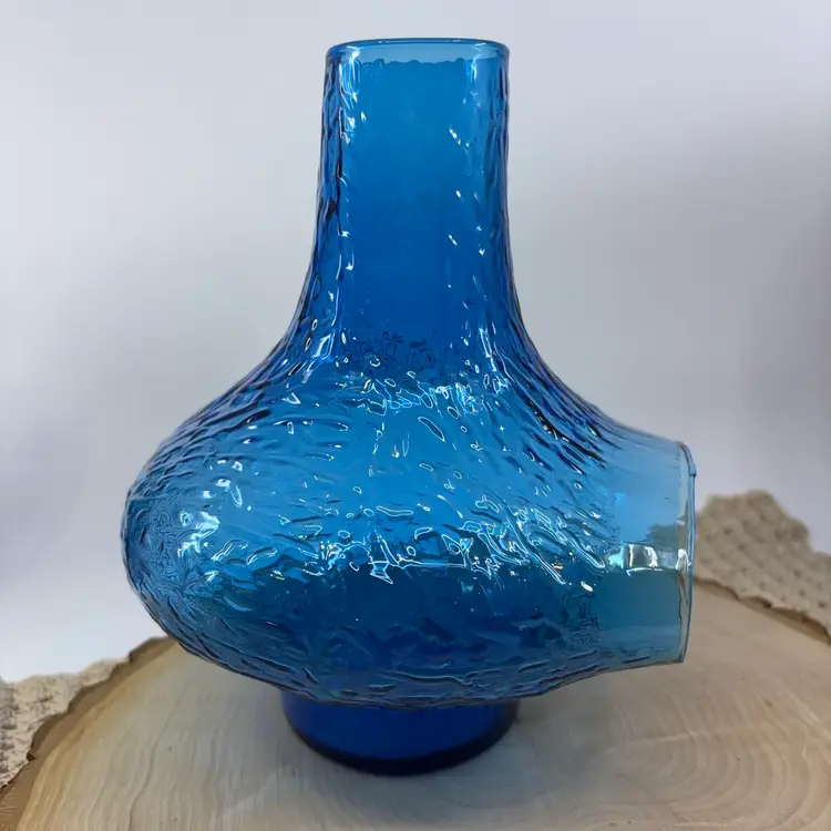 Rare Mid Century Rainbow Glass Textured Blue Tall Twinkle Light 7.5H 5.5W