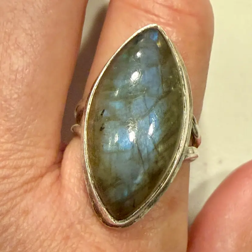 Sterling Silver Marquise Labradorite Ring Size 6, 7.6g