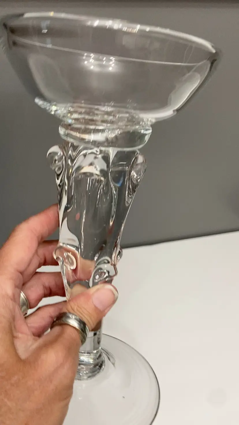 Hand blown Pillar candle holder 8 1/2" Tall Crimping Swung Clear Art Glass