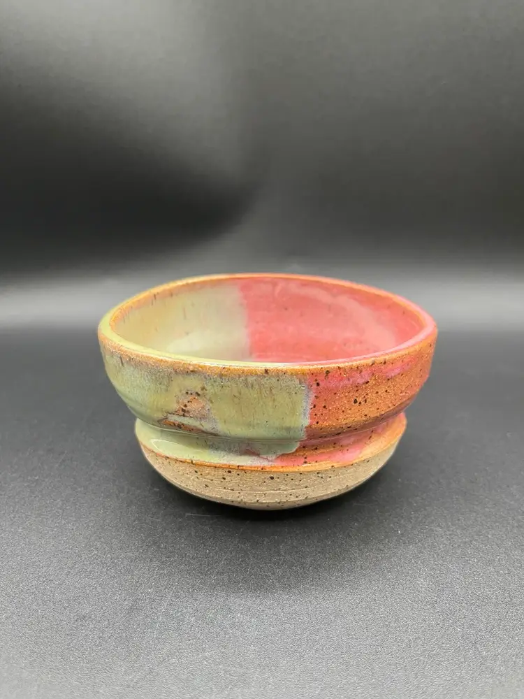 Signed Artisan Made Art Pottery Pink And Green Catch All Bowl Dish 4”