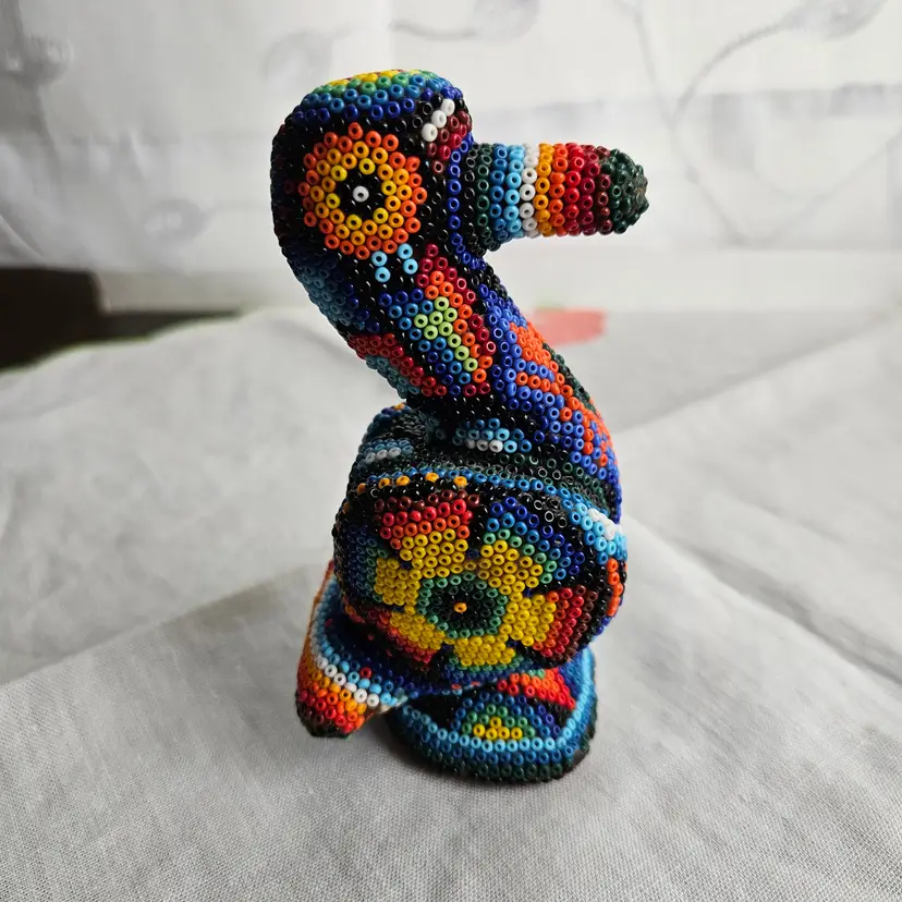 Huichol Beaded Handmade Carved Bird Mexican Folk Art Figurine