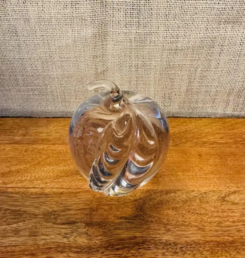 Clear Glass Apple Paperweight 3" Figurine Solid Glass Handmade