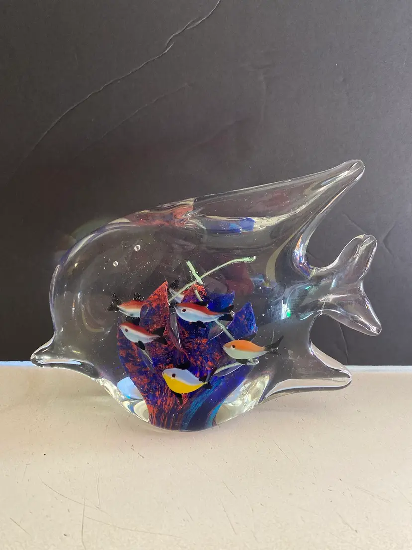 027 Giant Angelfish Paperweight With Fish Inside 8 1/4”x 2 1/4”x 5 1/2”