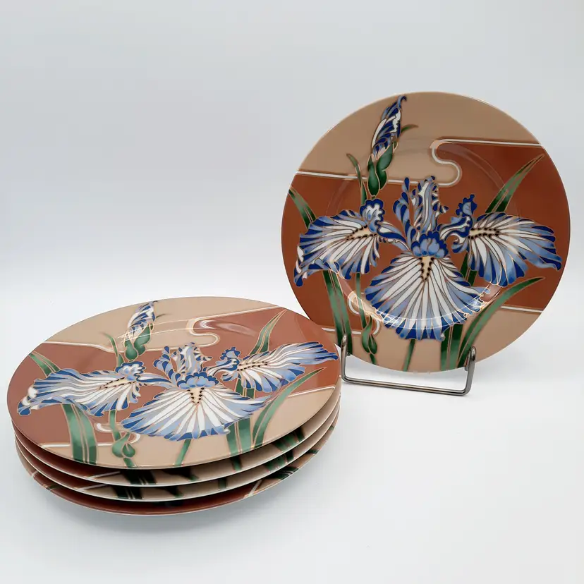 Fitz & Floyd Cloisonne Iris Floral Salad Dessert Plates Set Of 5