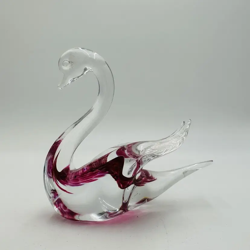 Swedish Granna Swan Glass Art Figurine Pink 5in Hand Blown Hand Made Vintage