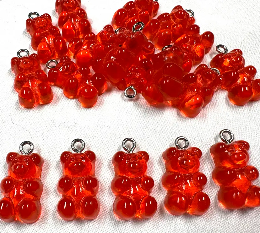 25 Gummy Bear Charms - Coral Red Resin