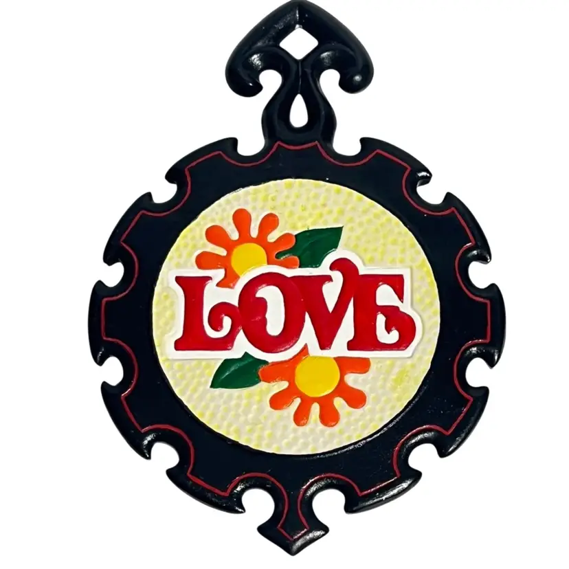 Vintage Trivet Wall Art Decor Love Ceramic On wood 🪵