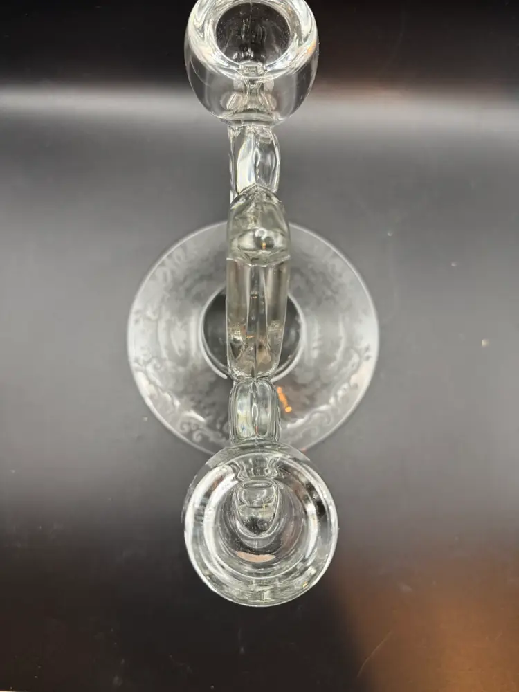 Vintage Cambridge Glass Double Candelabra With Etched Floral Base