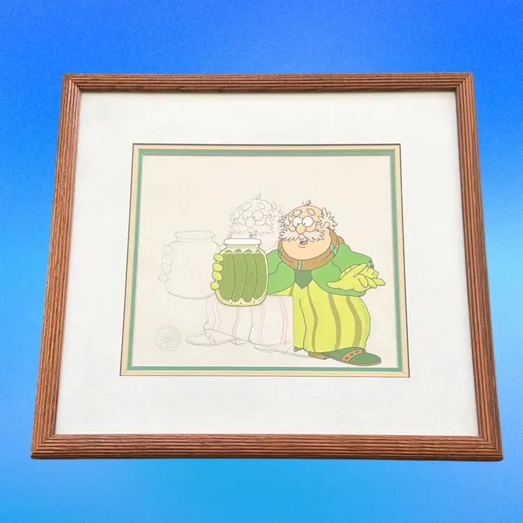 Original Hand Inked Production Cell With Matching Animation Drawing From 1980S Klassen Pickle Commercial.