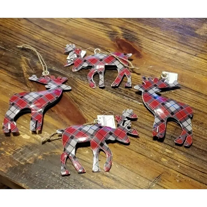 Melrose Plaid Moose Ornaments Set of 4 New