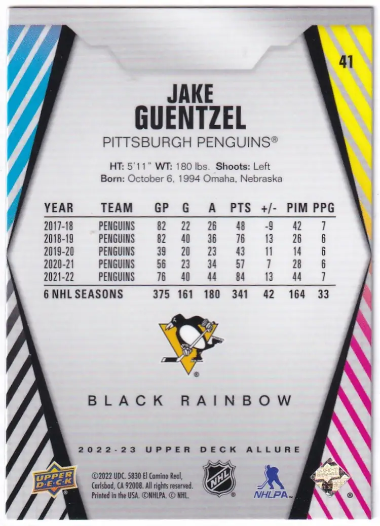 2022-23 Upper Deck Allure Black Rainbow #41 Jake Guentzel Pittsburgh Penguins Hockey Card