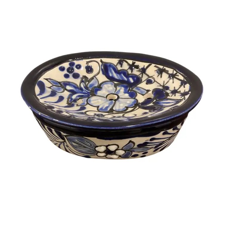 Talavera Cobalt Blue & White Ceramic Soap Dish