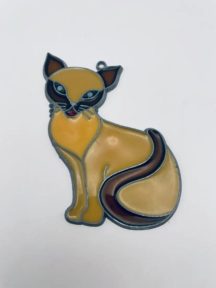 Vintage Cat Siamese Sun Catcher Window Decoration Stained Glass Style Ornament, 4.75” Tall