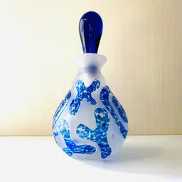 Vintage Art Glass Abstract Blue Perfume Bottle Frosted Glass