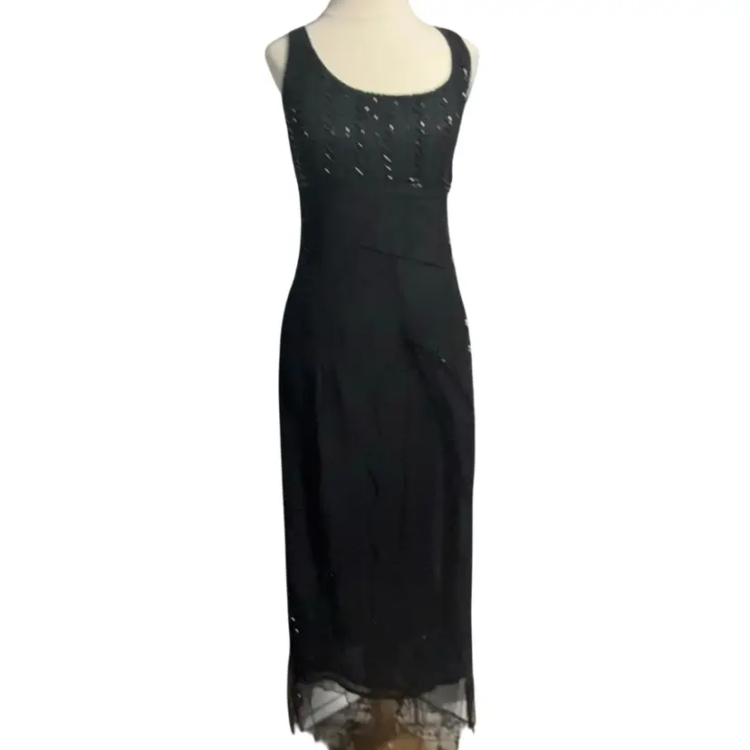 Vintage MNG Black beaded sleeveless dress. Size 8