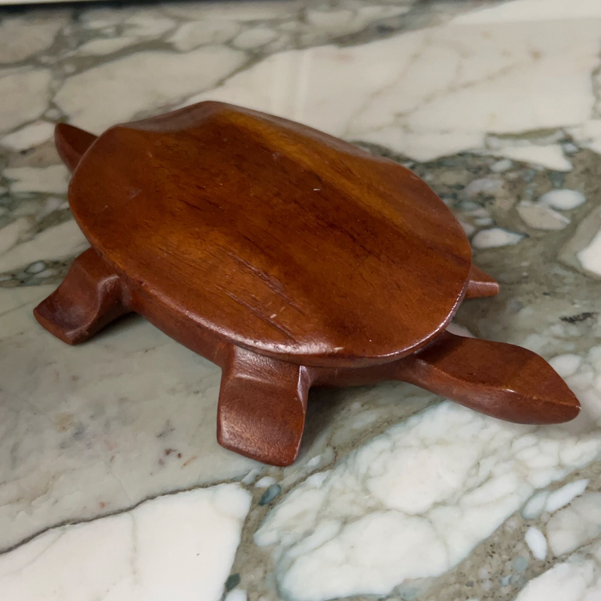 The Trinketry · Vintage Hand Carved Wooden Turtle Box