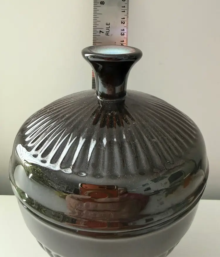 Black Candy Dish With Lid. Blue Colour On The Lid’s Handle And In The Middle Of The Dish. 

Unique.