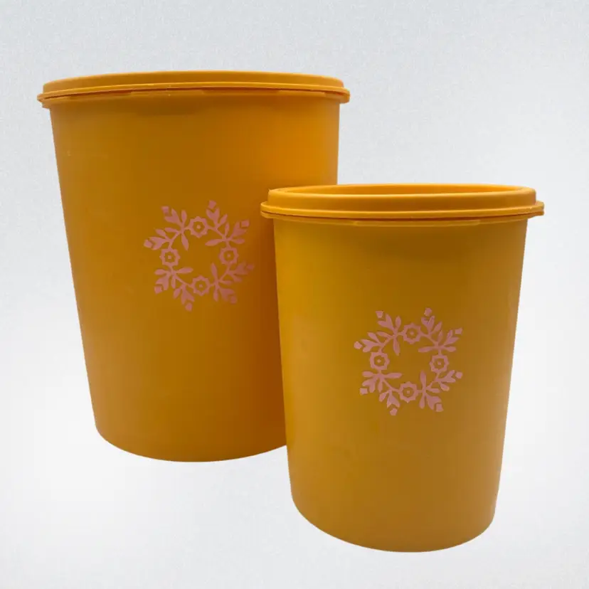 Summer - Vintage Yellow/Orange Tupperware Nesting Plastic Canister Containers - Pair